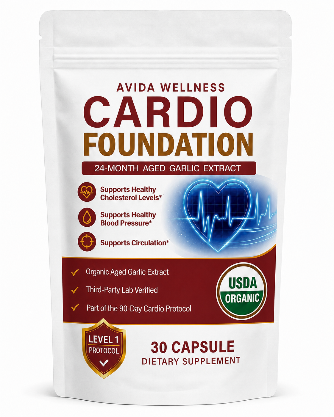 Avida Wellness Cardio Foundation 24-month aged garlic extract bag